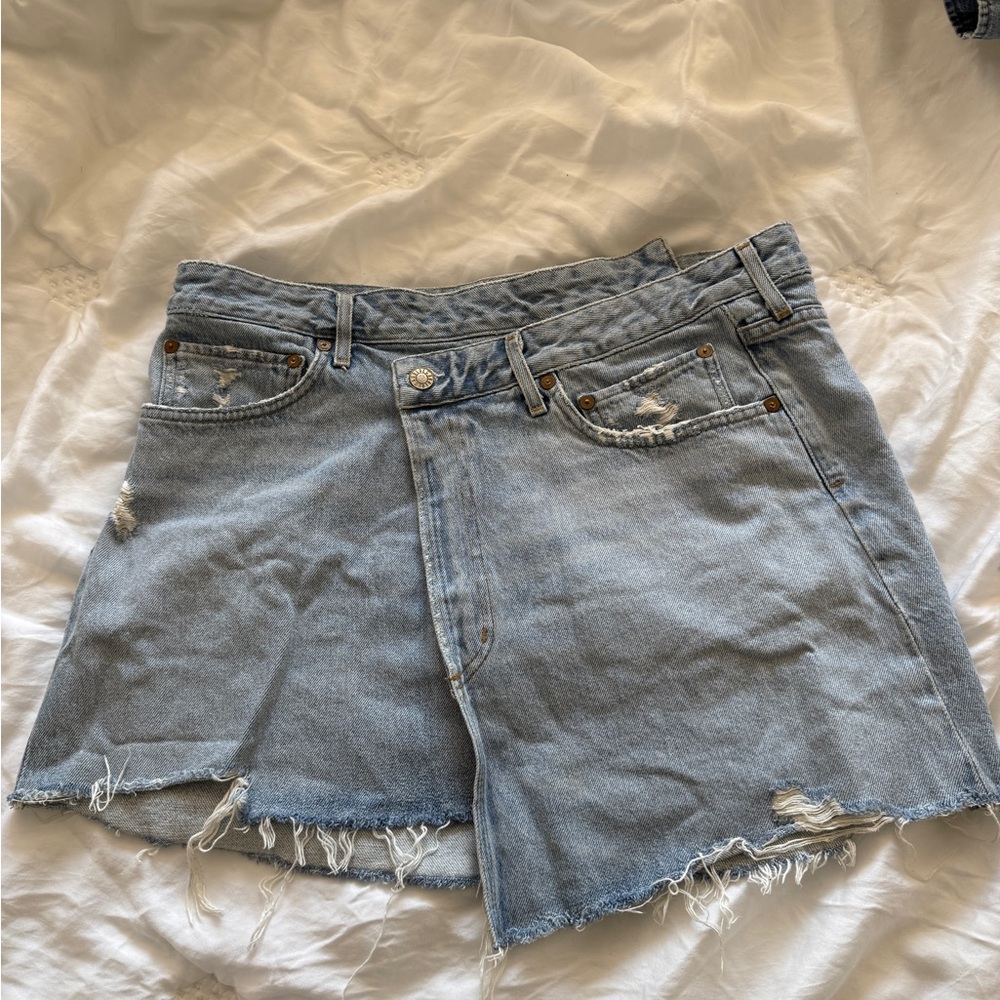 Distressed Criss Cross Denim Skirt